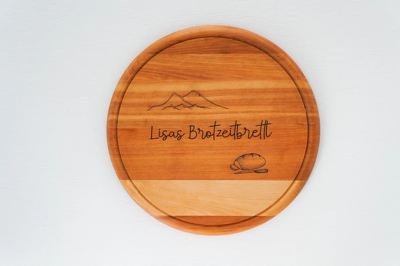 Brotzeitbrett rund personalisiert 25cm, Holzbrett, Birkenholz