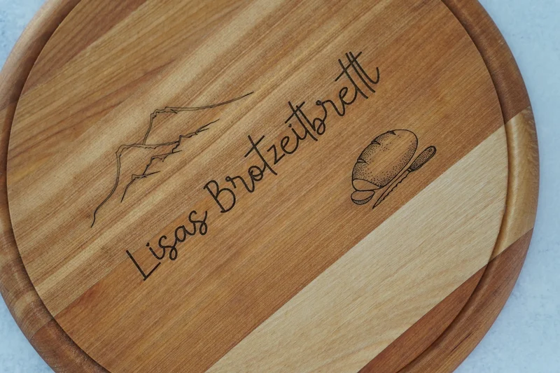 Brotzeitbrett rund personalisiert 25cm, Holzbrett, Birkenholz