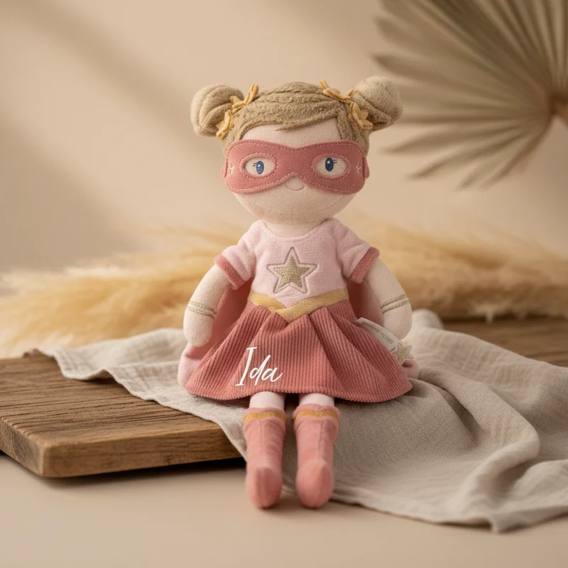 Kuschelpuppe Superheldin Rosa 35 cm – Geschenk für kleine Heldinnen