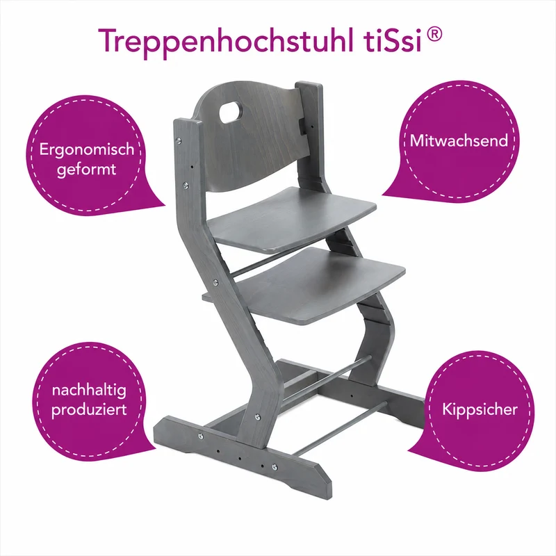 Mitwachsender Hochstuhl Grau aus Buche – tiSsi®