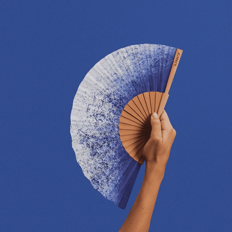 kleiner Fächer Blau und Weiß 19cm - Blue Splash