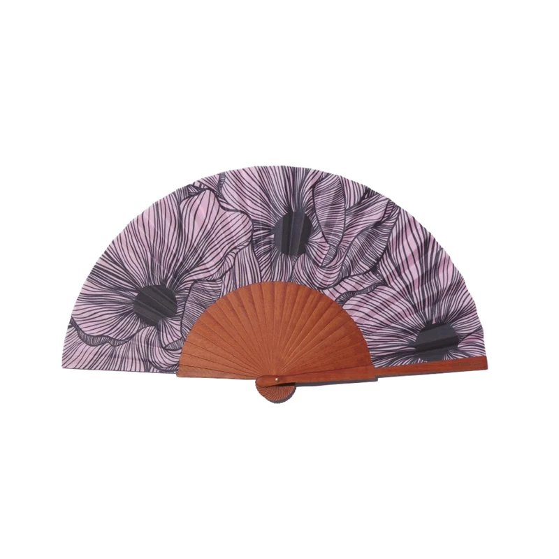 Fächer mit Blumenmotiv Rosa und Schwarz 23 cm - Chic Bloom