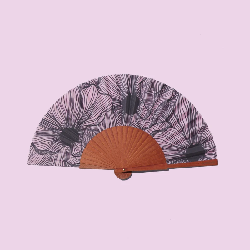 Fächer mit Blumenmotiv Rosa und Schwarz 23 cm - Chic Bloom