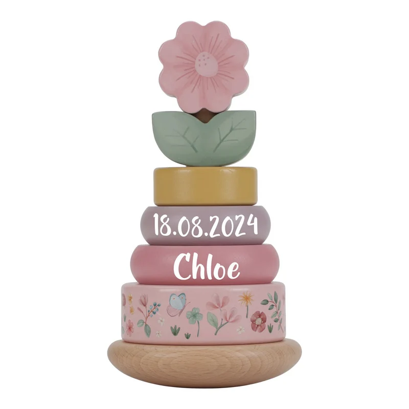 Personalisierter Holz-Stapelturm zur Geburt – Fairy Garden