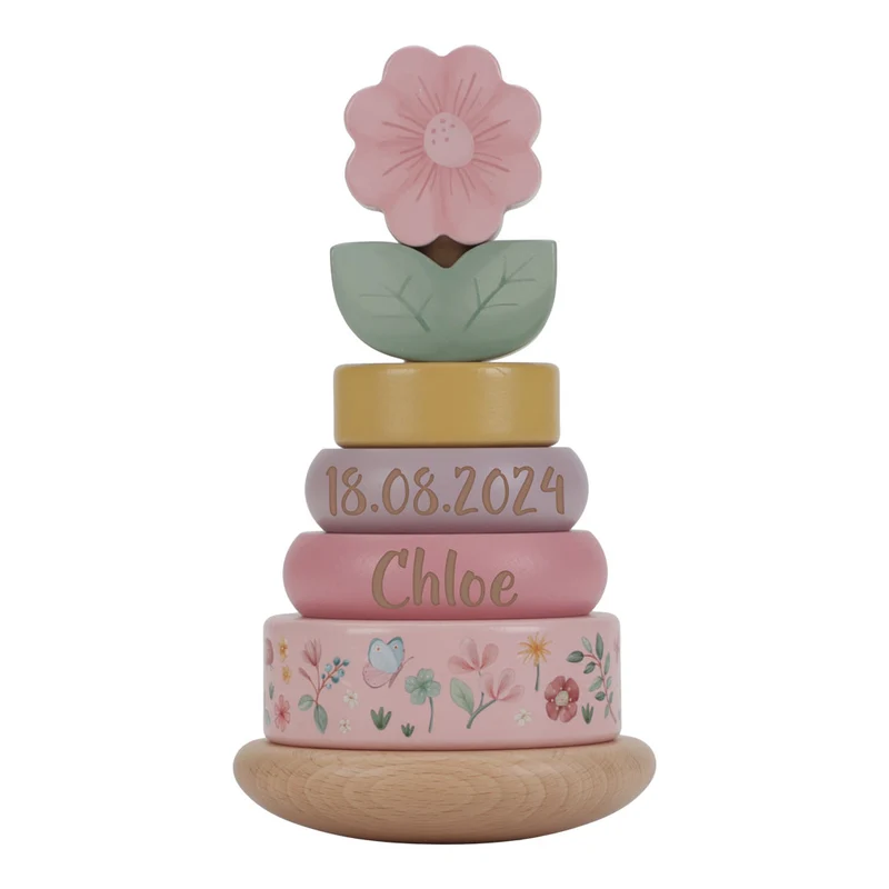 Personalisierter Holz-Stapelturm zur Geburt – Fairy Garden