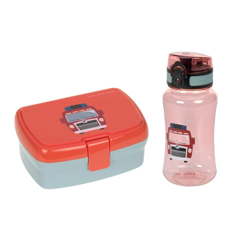 Lässig Pausen-Set Tiny Drivers Feuerwehr | Brotdose & 460-ml-Flasche