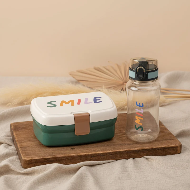 Lässig Pausen-Set Little Gang Smile Grün | Brotdose & 460-ml-Flasche