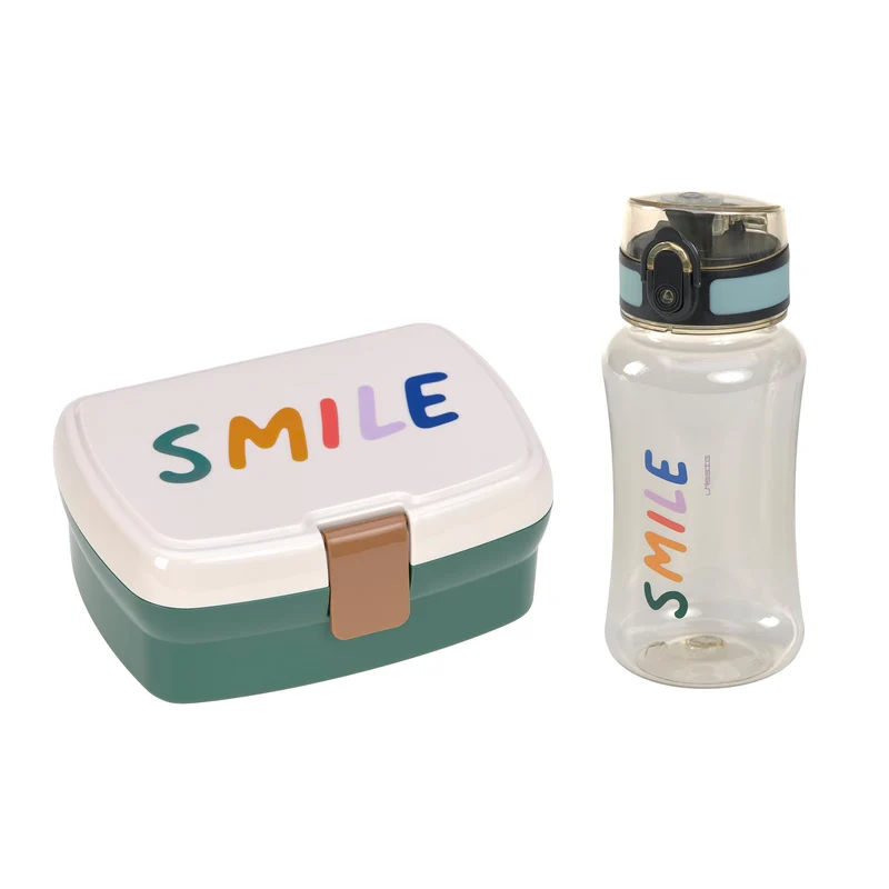 Lässig Pausen-Set Little Gang Smile Grün | Brotdose & 460-ml-Flasche