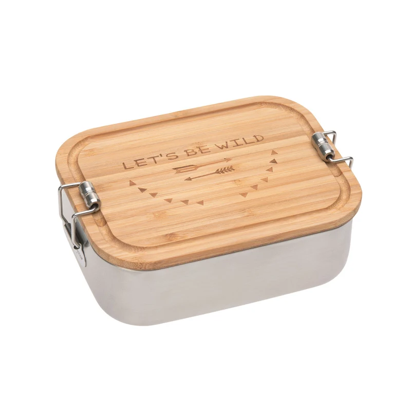 Lässig Edelstahl-Brotdose Adventure mit Bambusdeckel – optional mit Name