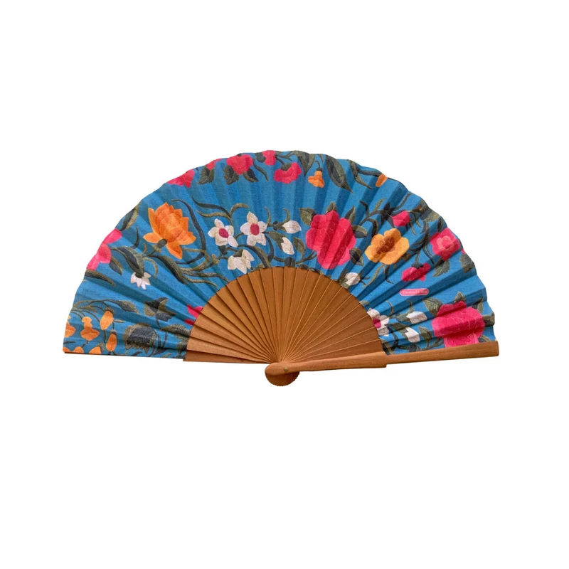 blauer Handfächer mit eleganten Blumen - Rocio