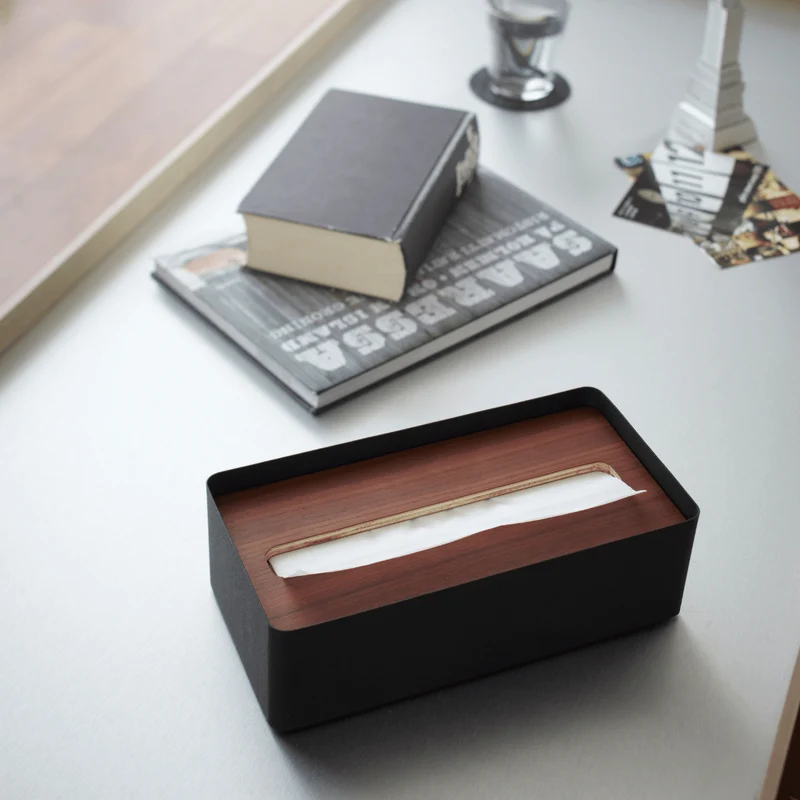 RIN Kosmetiktuchbox aus Metall und Holz - Schwarz