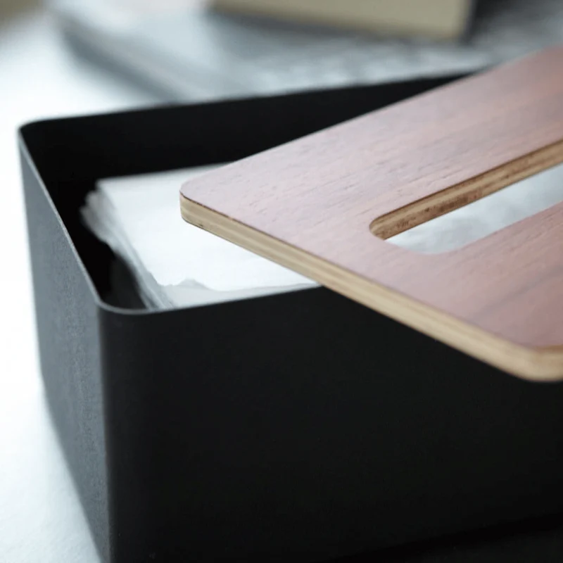 RIN Kosmetiktuchbox aus Metall und Holz - Schwarz