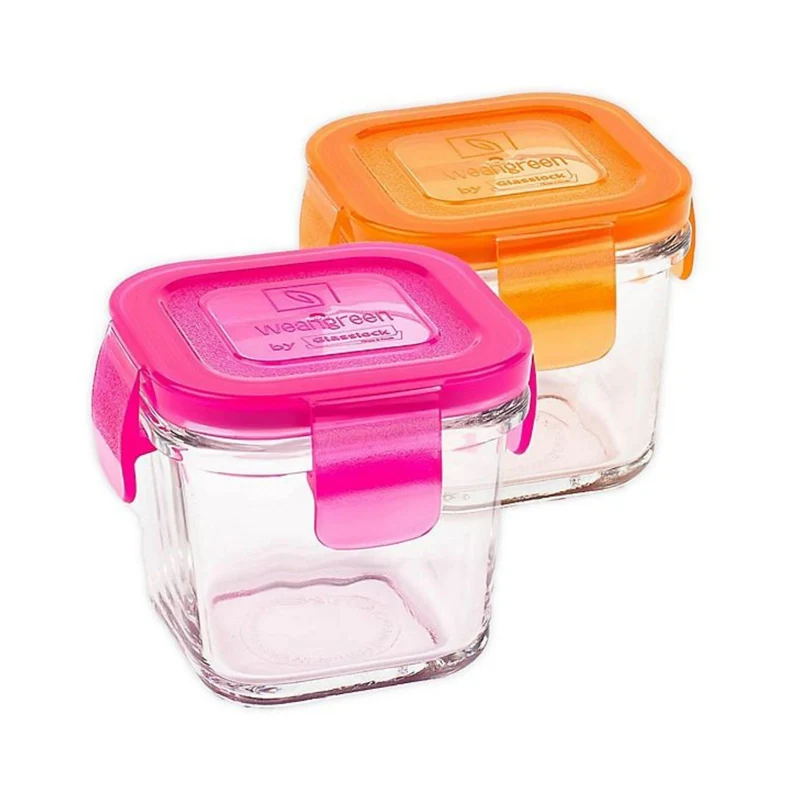 kleine Glasbehälter mit Deckel für Nahrungsmittel - orange und pink