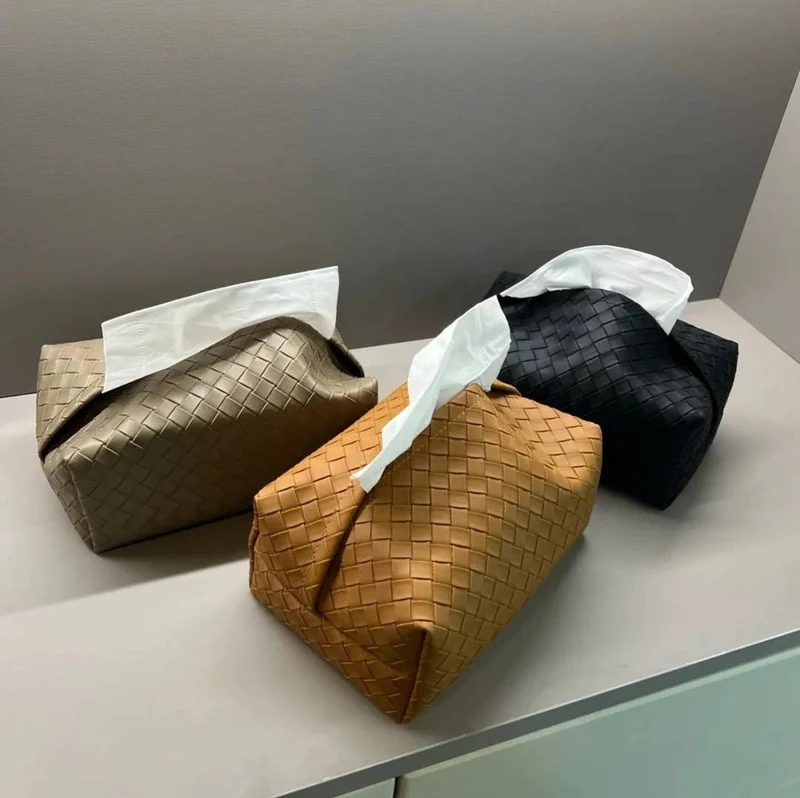 Taschentuchbox aus Kunstleder - grau