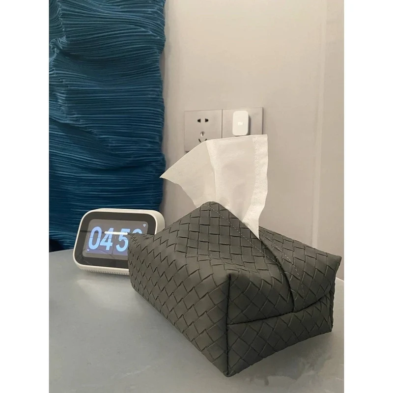 Taschentuchbox aus Kunstleder - grau