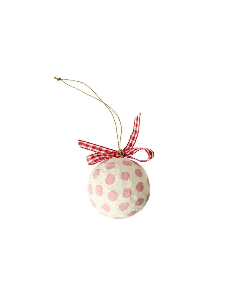 RICE Weihnachtsanhänger aus Pappmaché – Rosa Punkte & Schleife