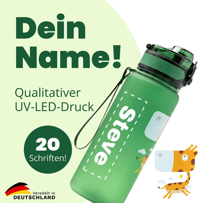 CAMPOS Kids Trinkflasche 500 ml mit Namen – Kinderflasche für Schule & Kindergarten