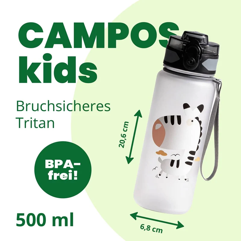 CAMPOS Kids Trinkflasche 500 ml mit Namen – Kinderflasche für Schule & Kindergarten