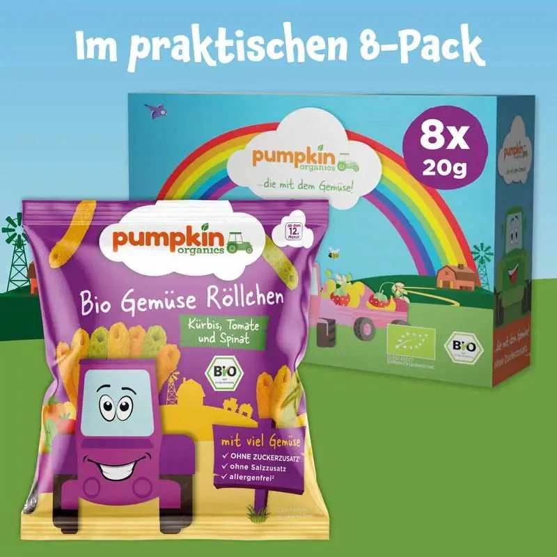 Bio Gemüse Röllchen Kürbis Tomate und Spinat (8er Pack)