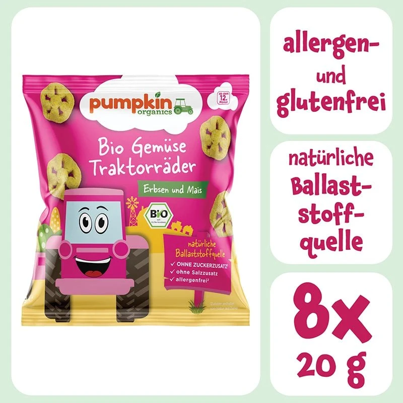 Bio Gemüse Traktorräder Erbsen und Mais (8er Pack)