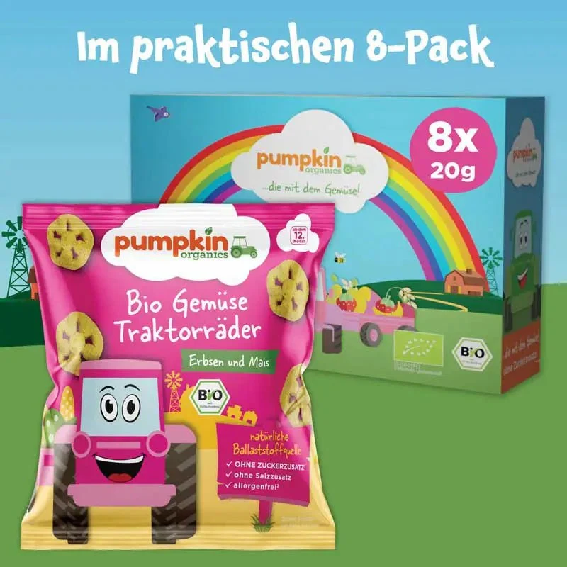Bio Gemüse Traktorräder Erbsen und Mais (8er Pack)