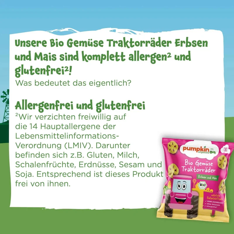 Bio Gemüse Traktorräder Erbsen und Mais (8er Pack)