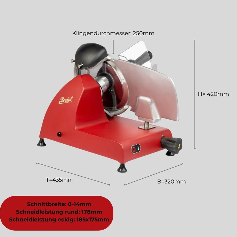 Berkel RedLine 250 MATT rot mit Fassholzbrett