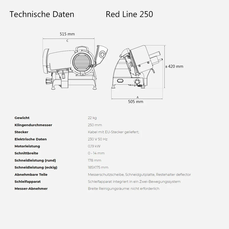 Berkel RedLine 250 MATT rot mit Fassholzbrett
