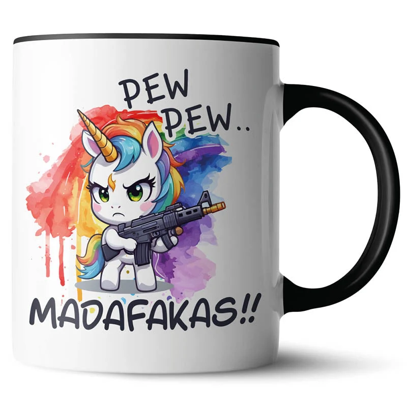 Lustige Keramiktasse mit verschiedenen Motiven