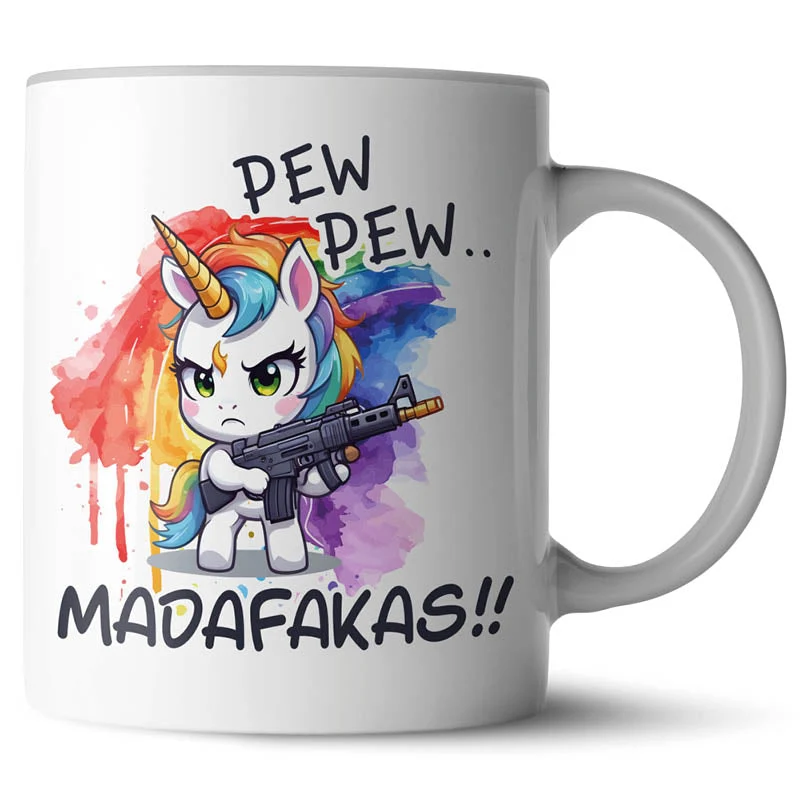 Lustige Keramiktasse mit verschiedenen Motiven