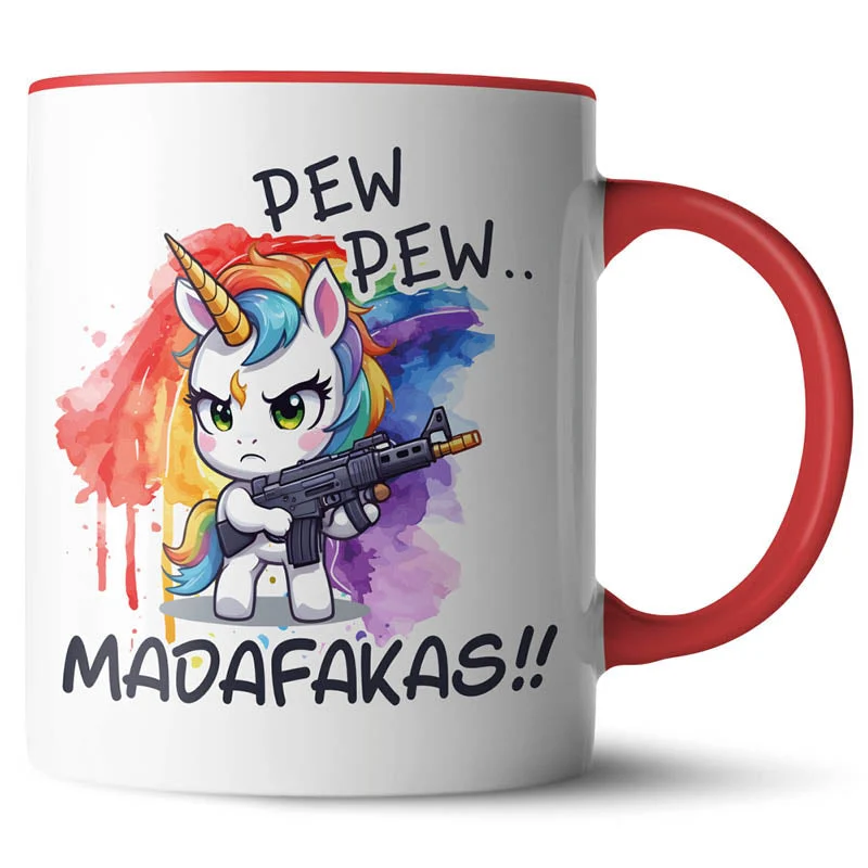 Lustige Keramiktasse mit verschiedenen Motiven