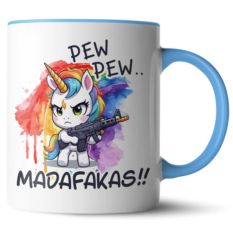 Lustige Keramiktasse mit verschiedenen Motiven