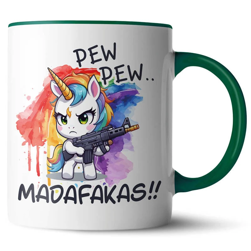 Lustige Keramiktasse mit verschiedenen Motiven
