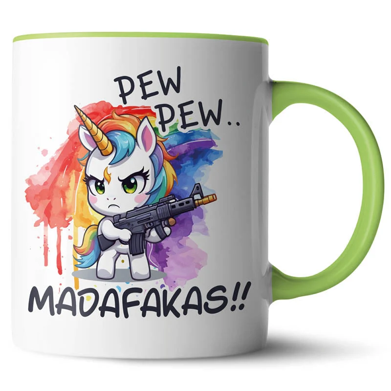 Lustige Keramiktasse mit verschiedenen Motiven