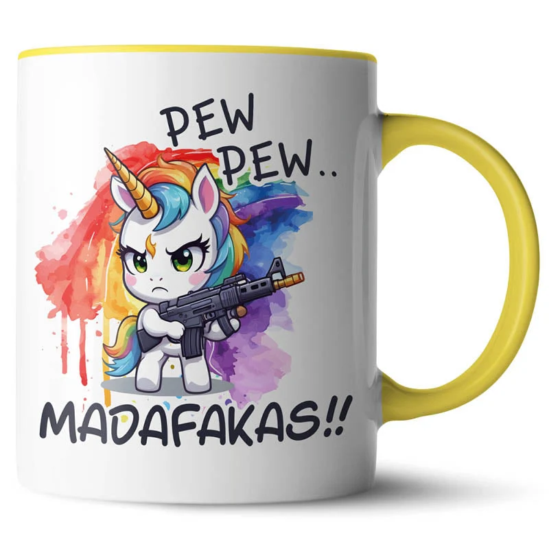 Lustige Keramiktasse mit verschiedenen Motiven