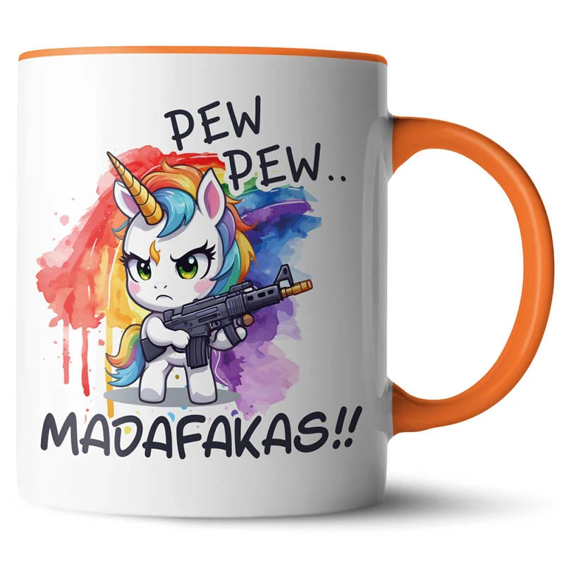 Lustige Keramiktasse mit verschiedenen Motiven