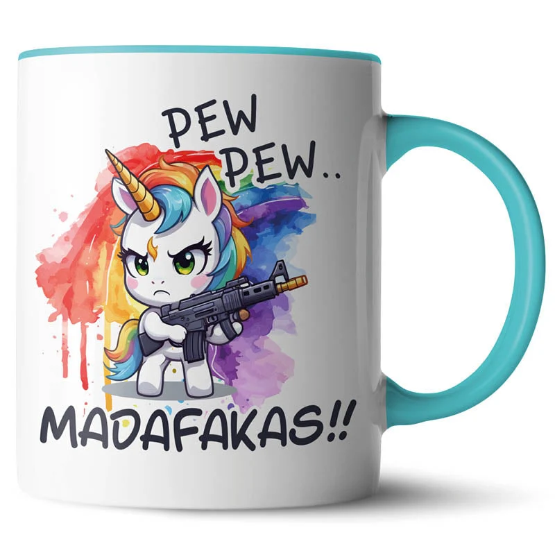 Lustige Keramiktasse mit verschiedenen Motiven