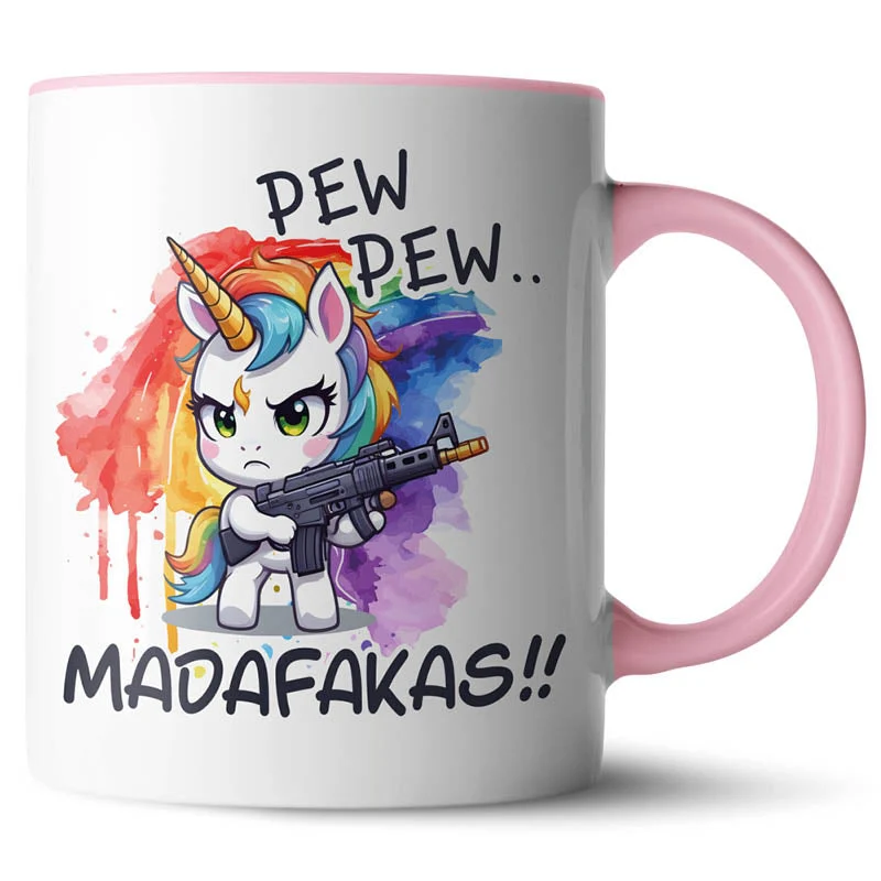 Lustige Keramiktasse mit verschiedenen Motiven