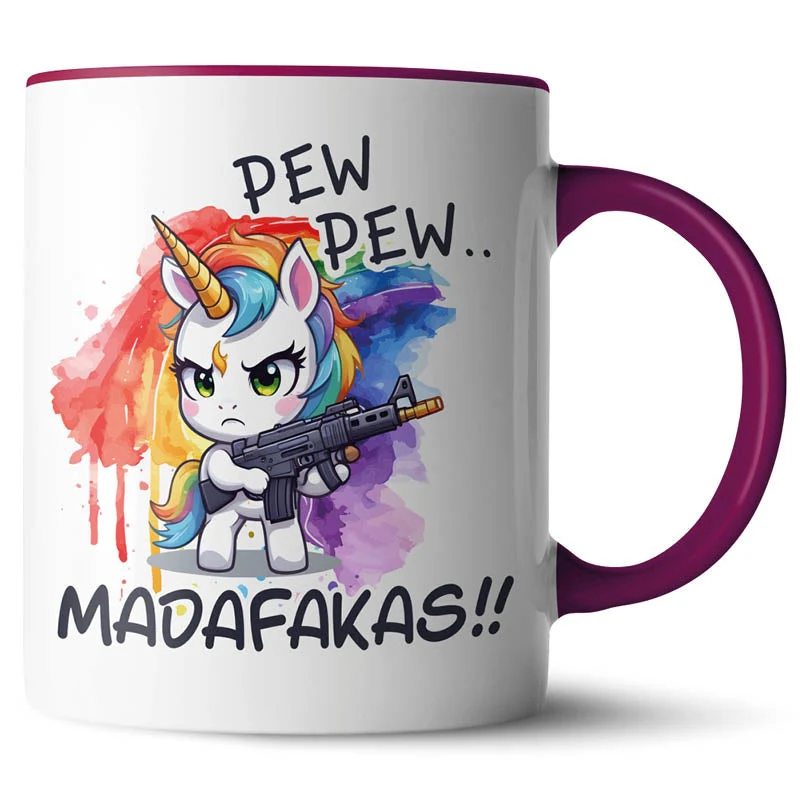 Lustige Keramiktasse mit verschiedenen Motiven
