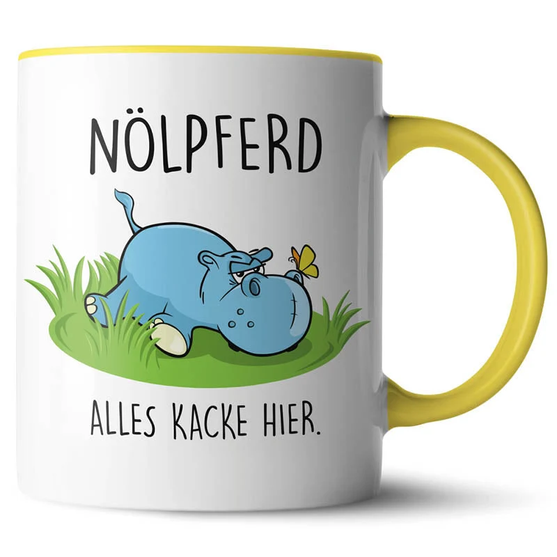 Lustige Keramiktasse mit verschiedenen Motiven