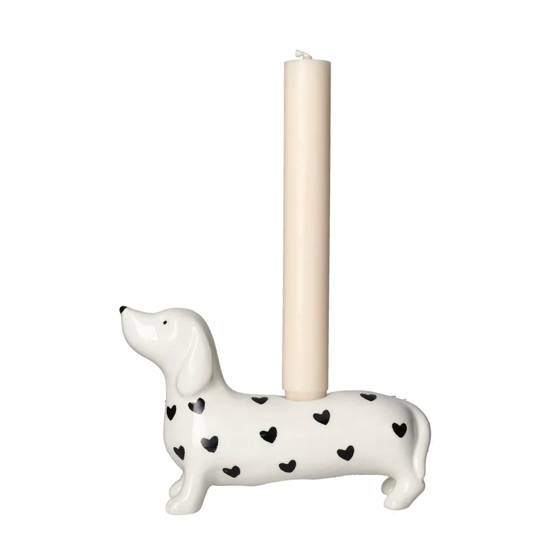 Mignon Kerzenhalter „Dackel mit Herzen“ – Weiß