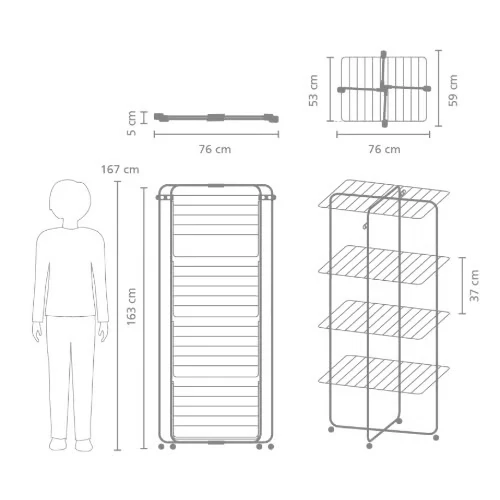 Brabantia HangOn Turm-Trockengestell, Matt Black, 30 m