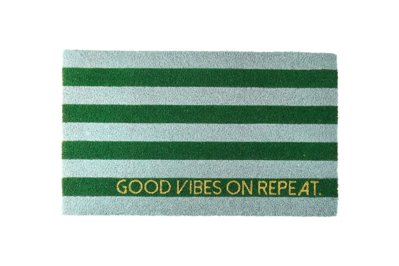 FUSSMATTE, "Good vibes on repeat, gestreift, blau / grün