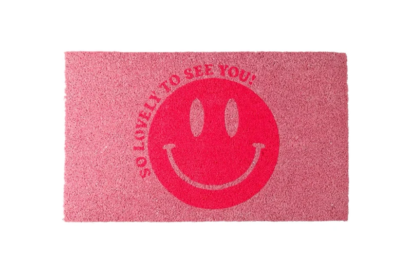 FUSSMATTE, "So lovely to see you", lachendes Gesicht, rosa