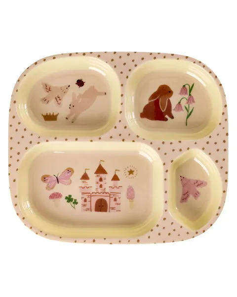 Melamin Kinderteller mit 4er Einteilung -Pink- Fairytale Print