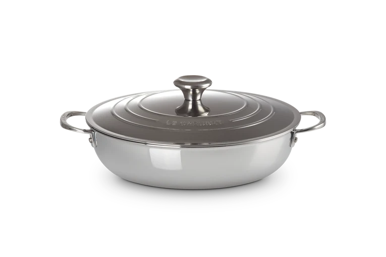 Le Creuset Profipfanne mit Deckel, 3-Ply Plus, Edelstahl, Ø30cm