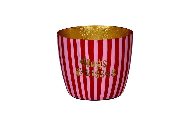 Windlicht "HUGS AND KISSES" pink/ gold