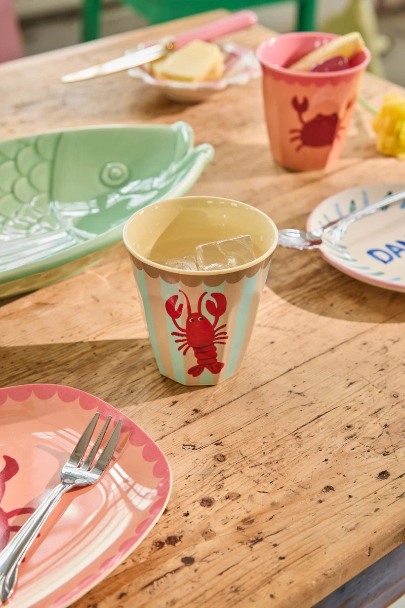 Melamin Becher medium- hellblau- New Lobster Print