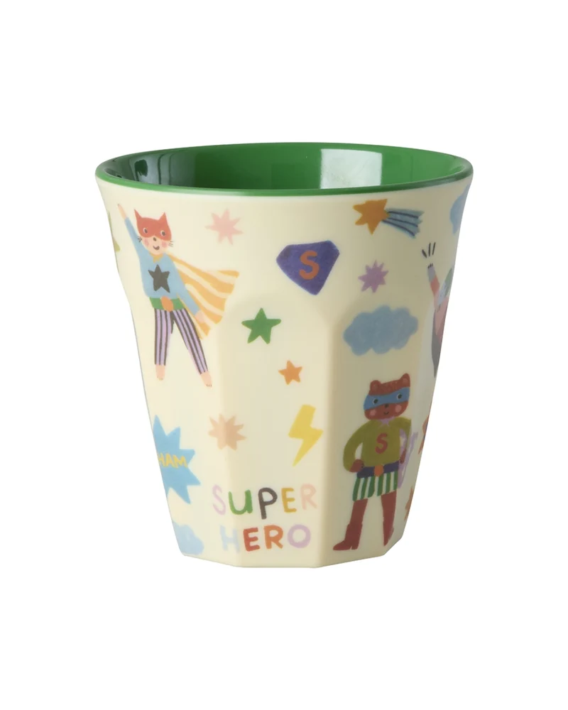 Melamin Becher medium- Superheld Print - grün