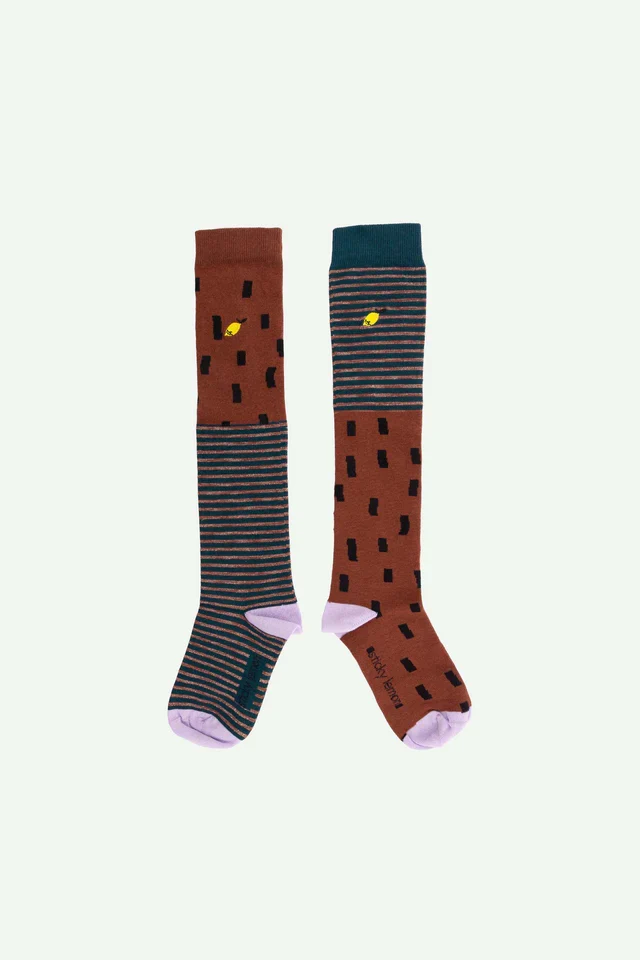 Kniehohe Socken braun/türkis